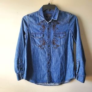 Lucky Brand Women's Chambary Western Shirt Floral Embroidery Pearl Snap Small